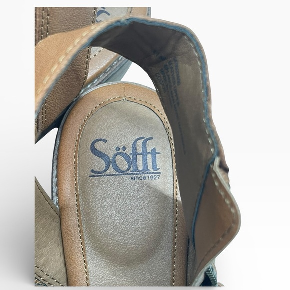 Söfft Leather Perforated Ankle Sandals 11M Tan Stacked Heel side Zip Boho chic - Picture 11 of 11